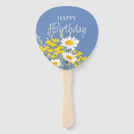 Witte Daisies Moderne Wildbloemen Gelukkige Verjaa Handwaaier (Achterkant)