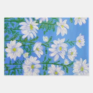 Witte Daisies op een Sky Blue achtergrond Inpakpapier Vel