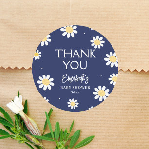 Witte Daisies Spring Boy Baby shower Dank je Ronde Sticker