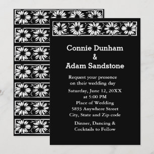 Witte Daisies Zwart Rand Patroon Bruiloft Kaart
