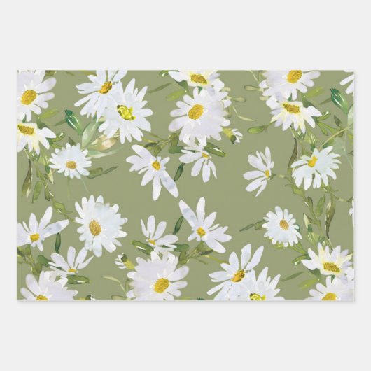 Witte Daisy Baby shower Pastel groene tuin Inpakpapier Vel (Voorkant)