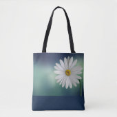 Witte Daisy Blauw/Blauwgroen Achtergrond Draagtas (Voorkant)