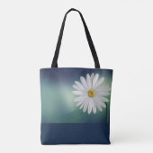 Witte Daisy Blauw/Blauwgroen Achtergrond Draagtas (Achterkant)