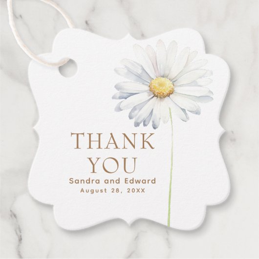Witte Daisy Bloem Boho Elegant Dank u Bedankjes Labels (Voorkant)