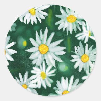 Witte Daisy Bloem Gouache Patroon Ronde Sticker