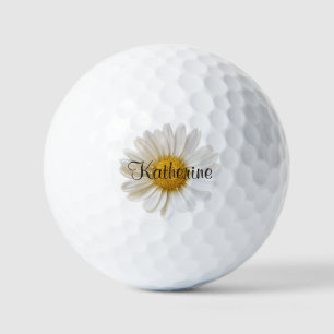Witte Daisy Bloem met Aangepaste Naam Golfballen