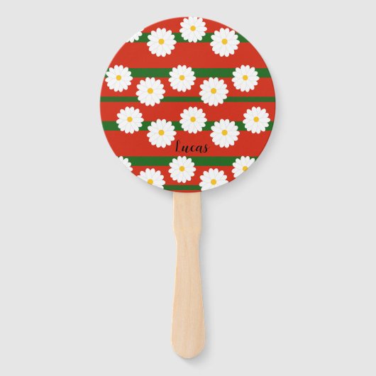 Witte Daisy Bloem rood Vrolijke Kerstvakantie Handwaaier (Voorkant)