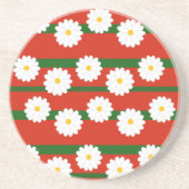 Witte Daisy Bloem rood Vrolijke Kerstvakantie Zandsteen Onderzetter (Voorkant)