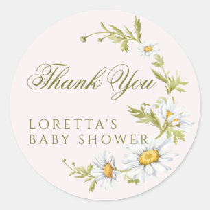 Witte Daisy Bloemachtige Baby Shower Bedankt Roze Ronde Sticker