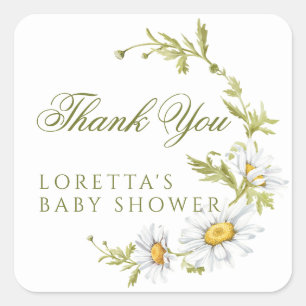 Witte Daisy Bloemachtige Baby Shower Bedankt Vierkante Sticker