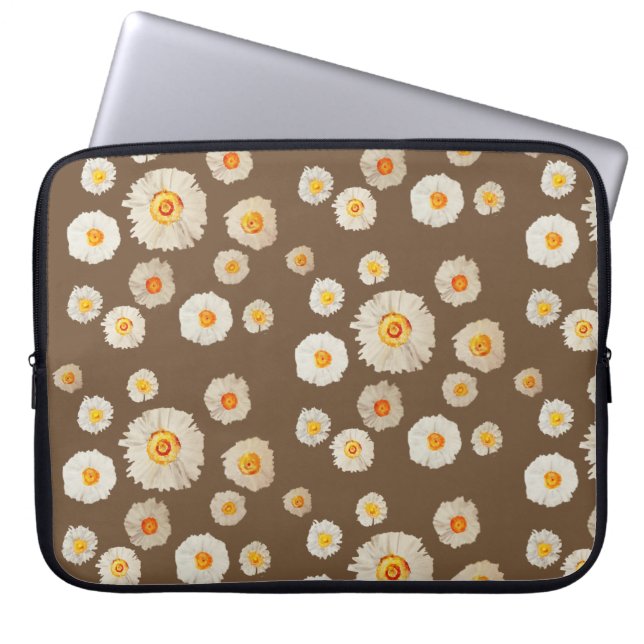 Witte Daisy Bloemen Neopreen Laptop Mouw 15" Laptop Sleeve (Voorkant)