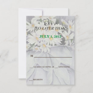 WITTE DAISY BOEKET  RSVP-KAARTEN RSVP KAARTJE