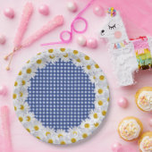 Witte Daisy Border op Gingham Papieren Bordje (Feest)