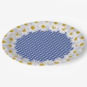 Witte Daisy Border op Gingham Papieren Bordje (Gekanteld)