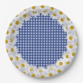 Witte Daisy Border op Gingham Papieren Bordje (Voorkant)
