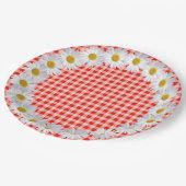 Witte Daisy Border op Gingham Papieren Bordje (Gekanteld)