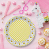 Witte Daisy Border op Gingham Papieren Bordje (Feest)