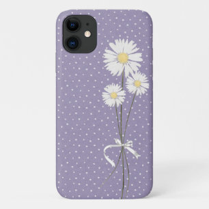 witte daisy bouquet op puntpuntpuntpuntpatroon iPhone 11 hoesje