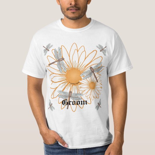 Witte Daisy bruidegom aangepaste bruiloft T-shirt (Voorkant)