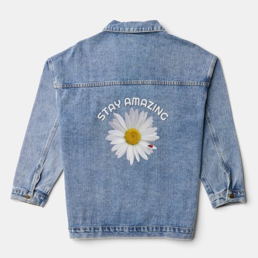 Witte Daisy en Lady Bug Denim Jacket (Achterkant)