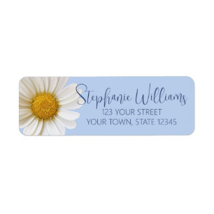 Witte Daisy Flower Blauw retour adres label