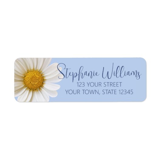 Witte Daisy Flower Blauw retour adres label (Voorkant)