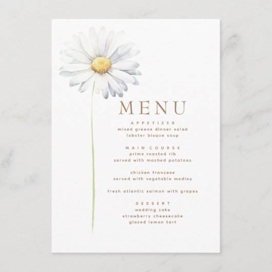 Witte Daisy Flower Elegant Wildflower thema Menu (Voorkant)