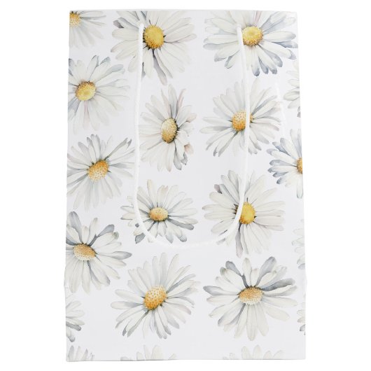 Witte Daisy Flowers Boho Botanische Waterverf Medium Cadeauzakje (Achterkant)