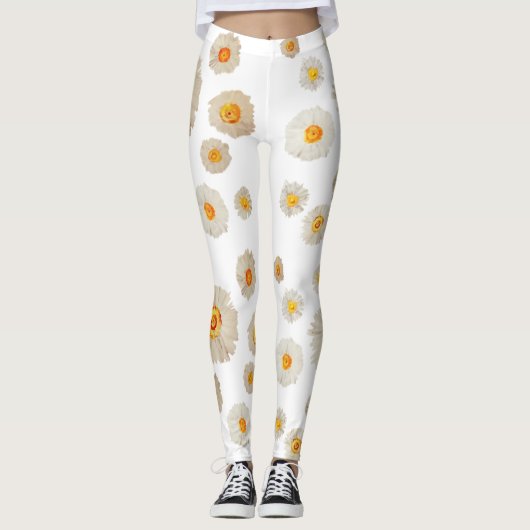Witte Daisy Flowers patroon Aangepaste Leggings (Voorkant)