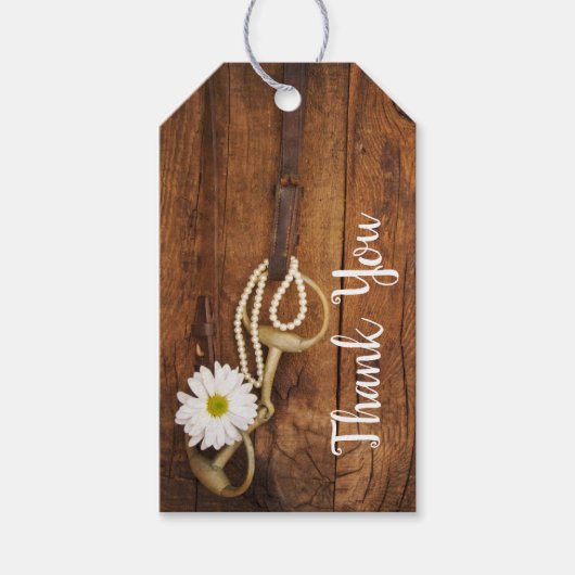 Witte Daisy Horse Bit Westerne bruiloft gunst Labe Cadeaulabel (Voorkant)
