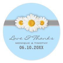Witte Daisy Lint Blauwe Bruiloft Dank u Stickers