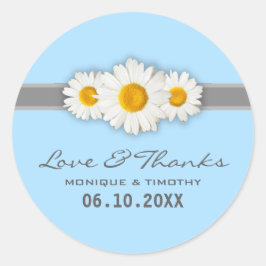 Witte Daisy Lint Blauwe Bruiloft Dank u Stickers