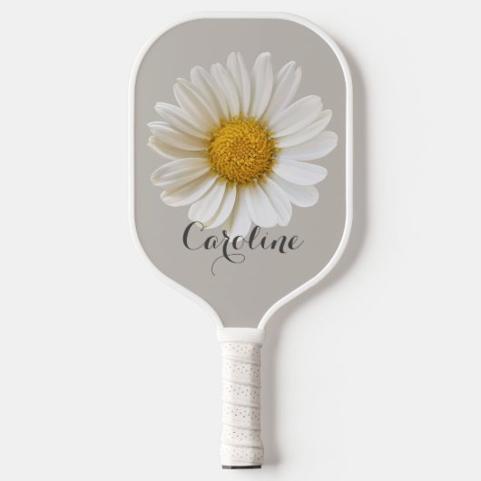 Witte Daisy met Custom Name Grey Pickleball Paddle (Voorkant)