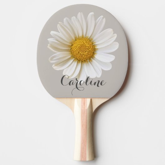 Witte Daisy met Custom Name Grey Tafeltennisbatje (Voorkant)