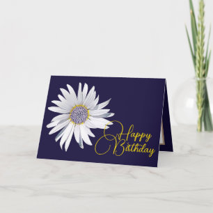 Witte Daisy Navy Achtergrond Birthday Kaart