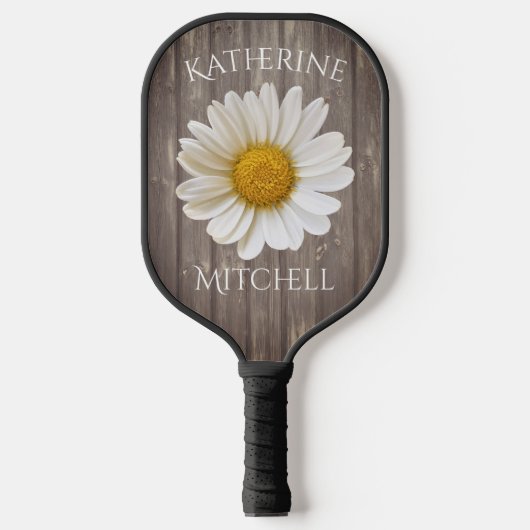 Witte Daisy versleten oude houten naam Pickleball Paddle (Voorkant)