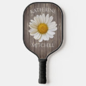 Witte Daisy versleten oude houten naam Pickleball Paddle (Achterkant)