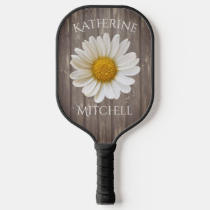 Witte Daisy versleten oude houten naam Pickleball Paddle