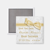 Witte Damask & Gold Bow Baby shower Save The Date Magneet (Voorkant / Achterkant)
