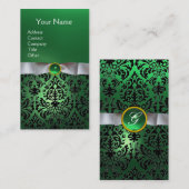 WITTE DAMASK RIBBON MONOGRAM groen Visitekaartje (Voorkant / Achterkant)