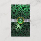 WITTE DAMASK RIBBON MONOGRAM groen Visitekaartje (Achterkant)