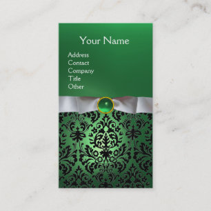 WITTE DAMASK RIBBON MONOGRAM groen Visitekaartje