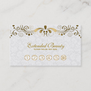 Witte Damasks & Goud Bloemen Kant Loyaliteit Kaart