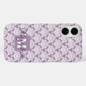 Witte Damast Dusty Paarse Monogram & Naam  Case-Mate iPhone Case (Achterkant (horizontaal))