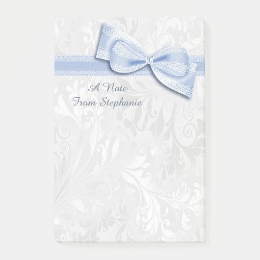Witte Damast en Blauwe Nabootsing Boog Post-it® Notes (Voorkant)