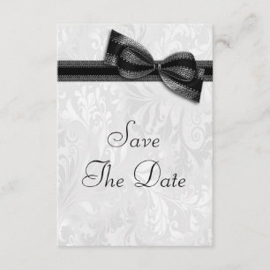 Witte Damast en Neppe Strik Save The Date Kaart
