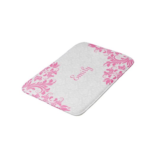 Witte damast en roze wervelingen badmat (Gekanteld)