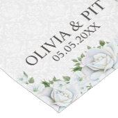 Witte damast en Rozen- Save the date Korte Tafelloper (Hoek)