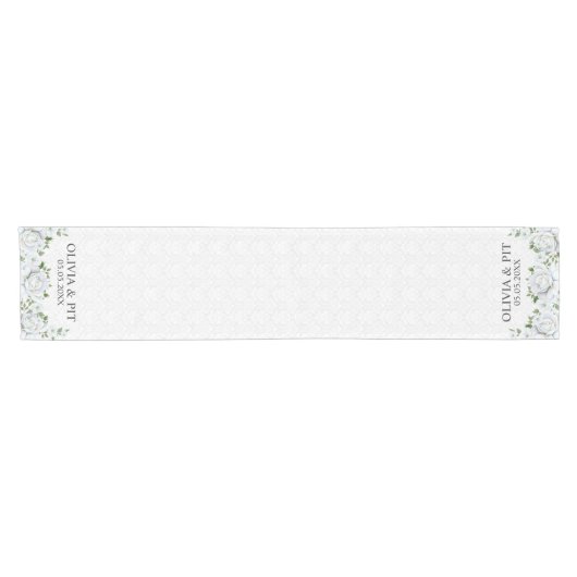 Witte damast en Rozen- Save the date Korte Tafelloper (Horizontaal)