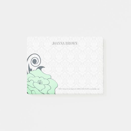 Witte Damast Groene Bloem Post-it® Notes (Voorkant)